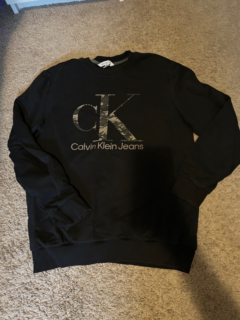 Calvin Klein Jeans Black Crewneck with Camouflage CK Logo